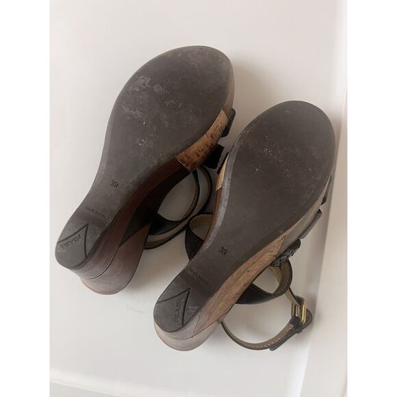 PRADA Black Leather Platform Wedge Sandals Ankle Strap Heels EU 39 US 9 - Picture 6 of 14